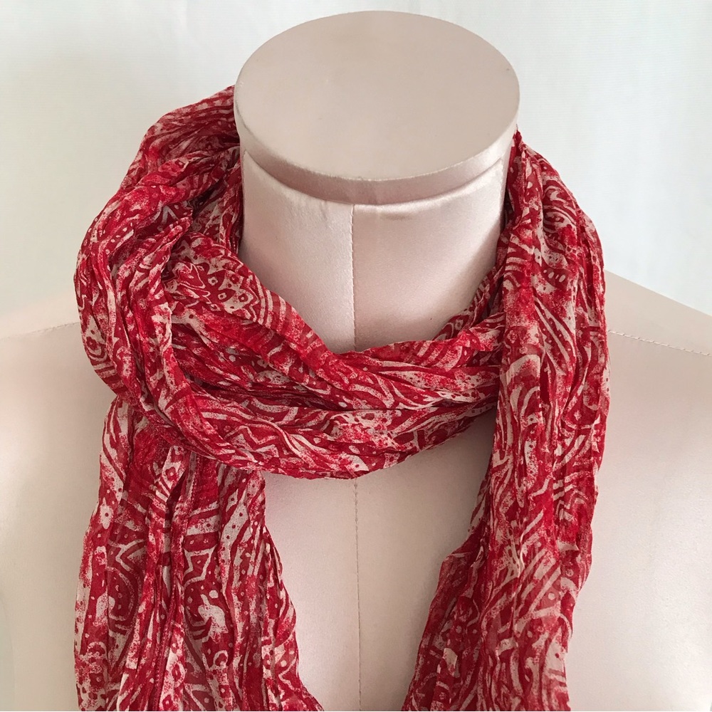 Women’s Paisley Print  Red Silk Scarf.